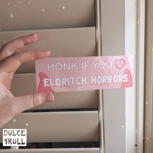 Load image into Gallery viewer, 2&quot; x 6&quot; Honk If You Love Eldritch Horrors Bumper Sticker
